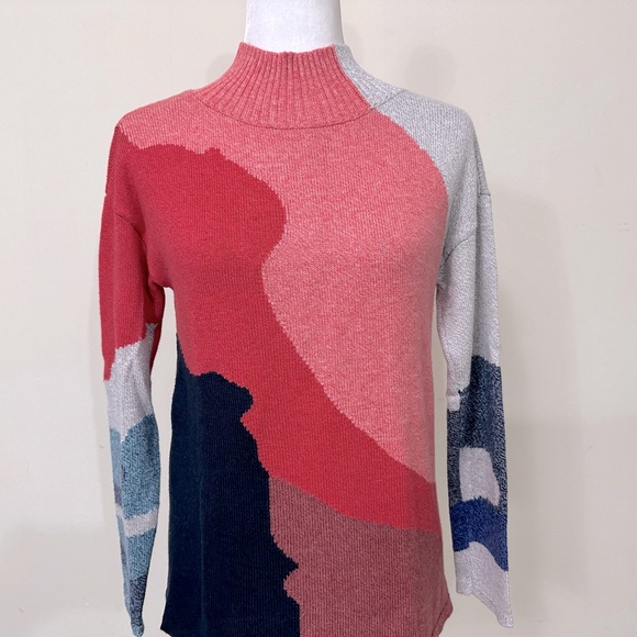 NEW NIC + ZOE Fall Color Blocks Mock Neck Long Sleeve Pullover Sweater Top S/M - Picture 7 of 16